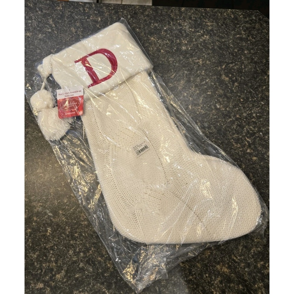 St. Nicholas Square Ivory Cable Knit Christmas Stocking‎ Red "D" *NEW*